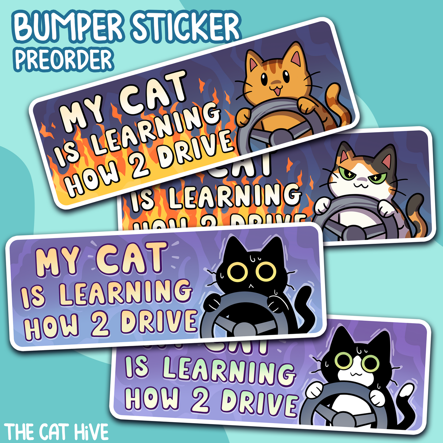 "My Cat Is Learning How 2 Drive" Bumper Sticker
