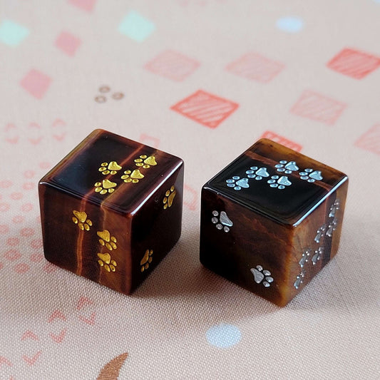 Red Tiger's Eye Gemstone Pawprint Dice - d6 Pair