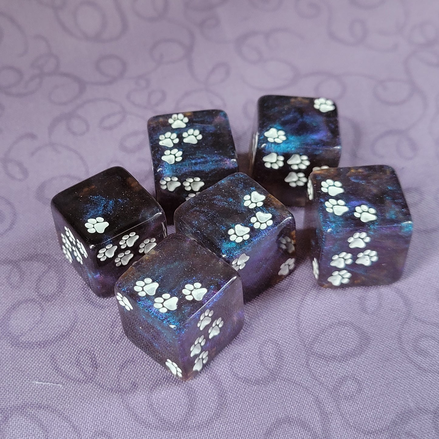 Pawprint Pips d6 Set - Starry Night