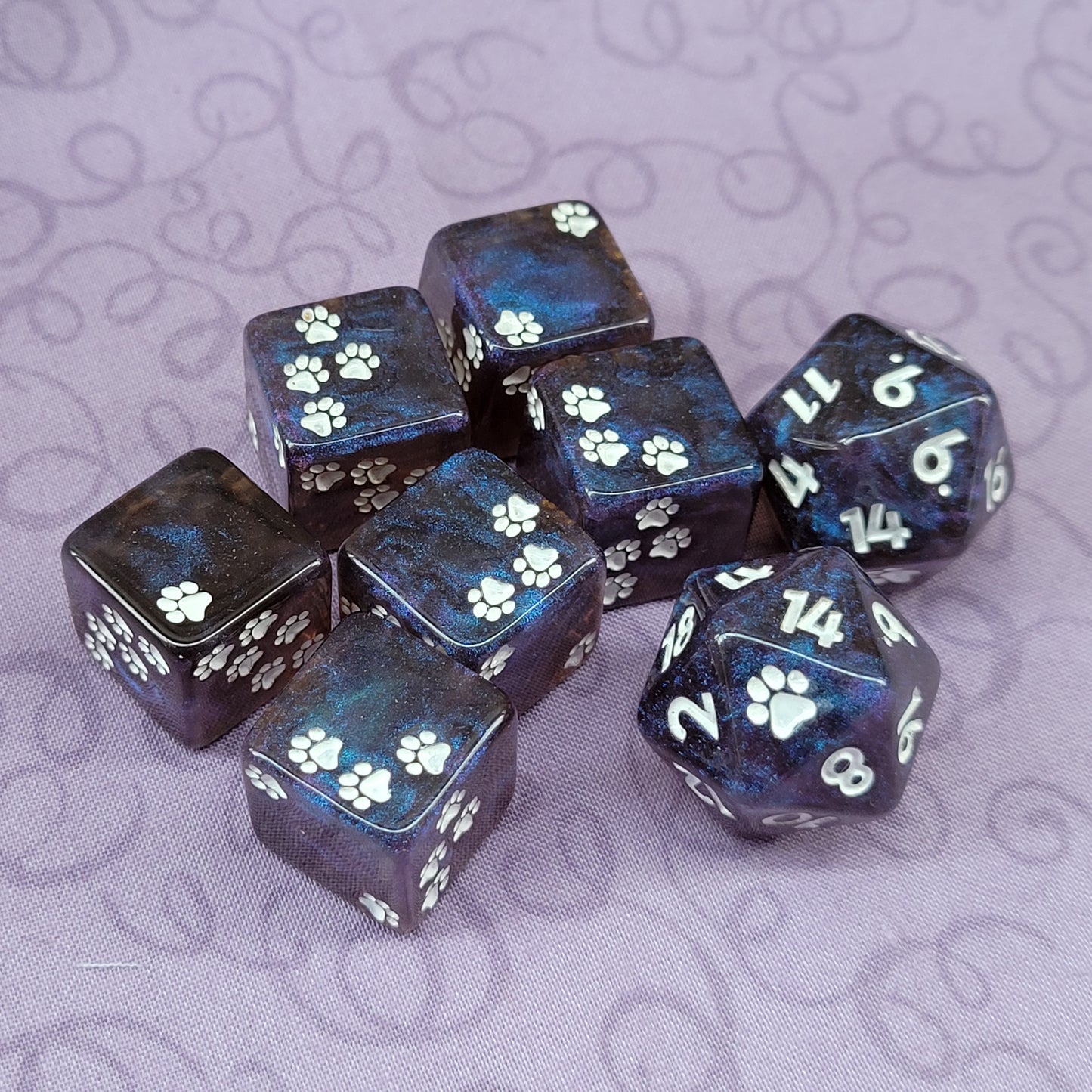 ALMOST GONE Pawprint Pips d6 & d20 Set - Starry Night