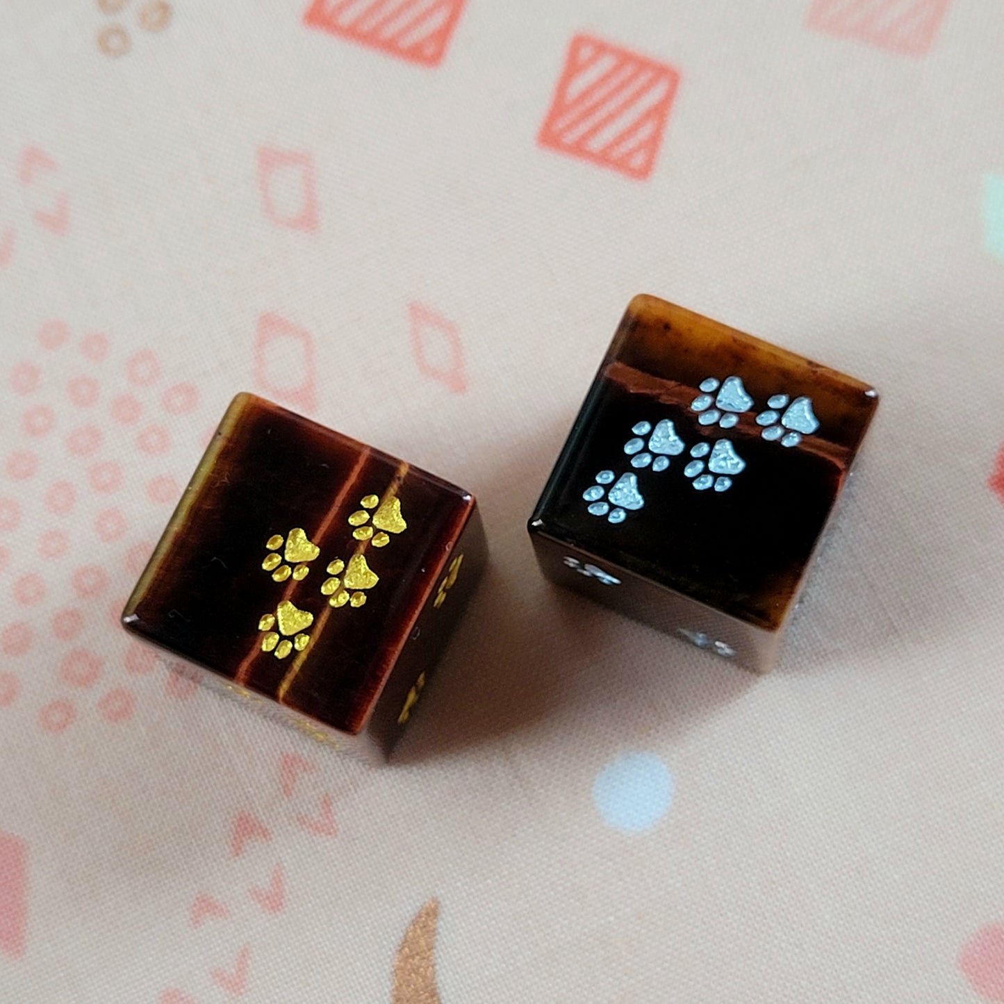 Red Tiger's Eye Gemstone Pawprint Dice - d6 Pair