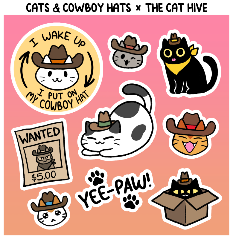 PREORDER - Cats and Cowboy Hats Pin and Sticker Collection