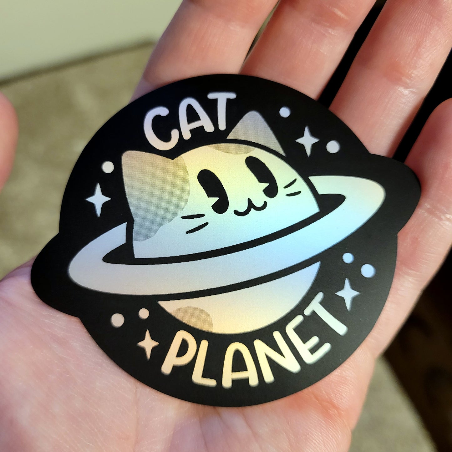 Cat Planet Matte Holographic Vinyl Sticker