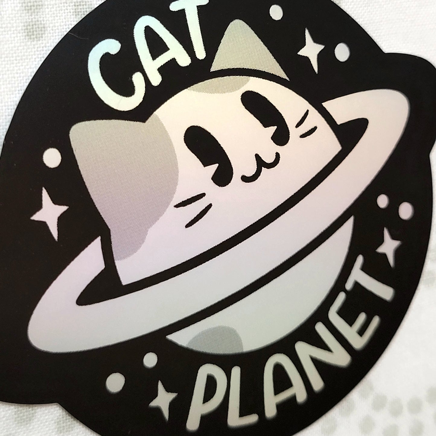 Cat Planet Matte Holographic Vinyl Sticker