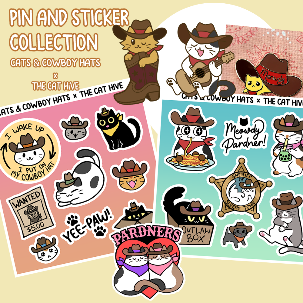 PREORDER - Cats and Cowboy Hats Pin and Sticker Collection