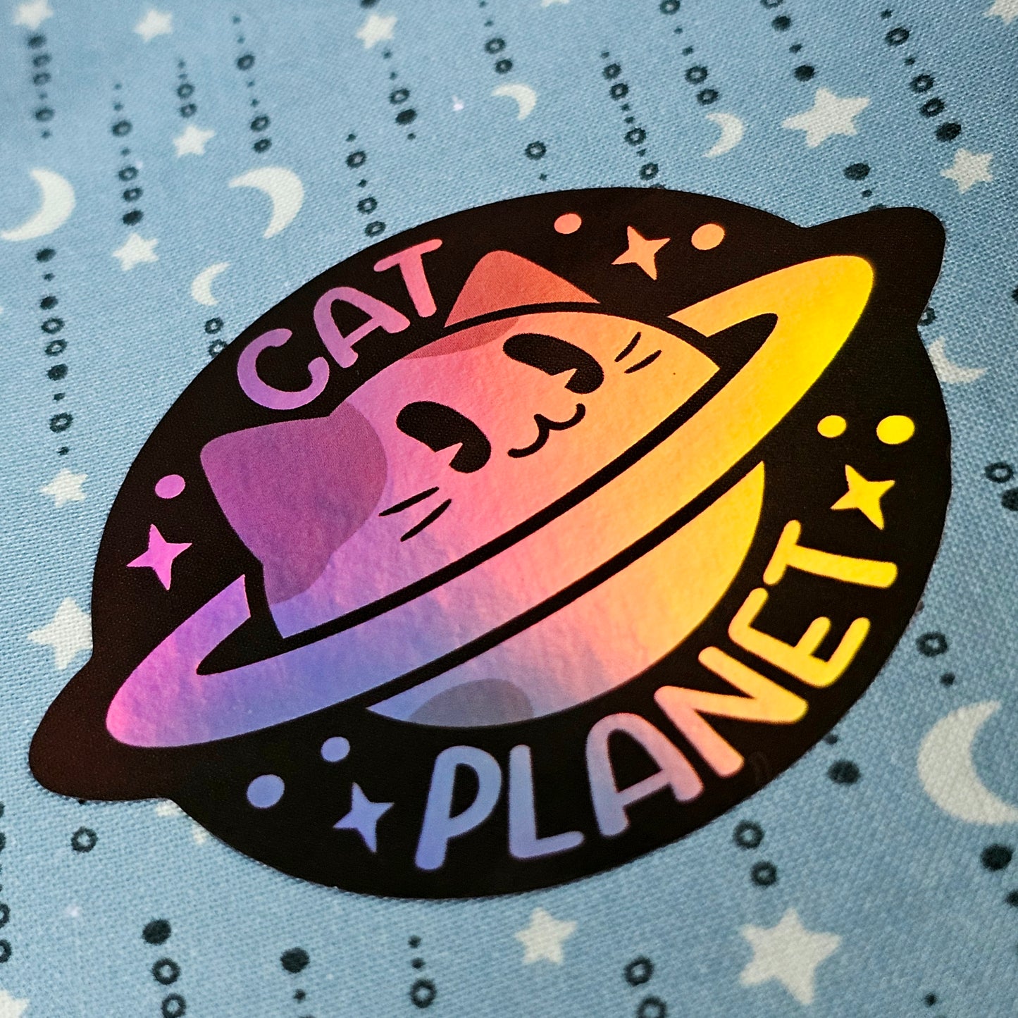 V2 Rainbow Cat Planet Holographic Vinyl Sticker