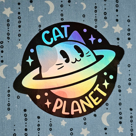 V2 Rainbow Cat Planet Holographic Vinyl Sticker