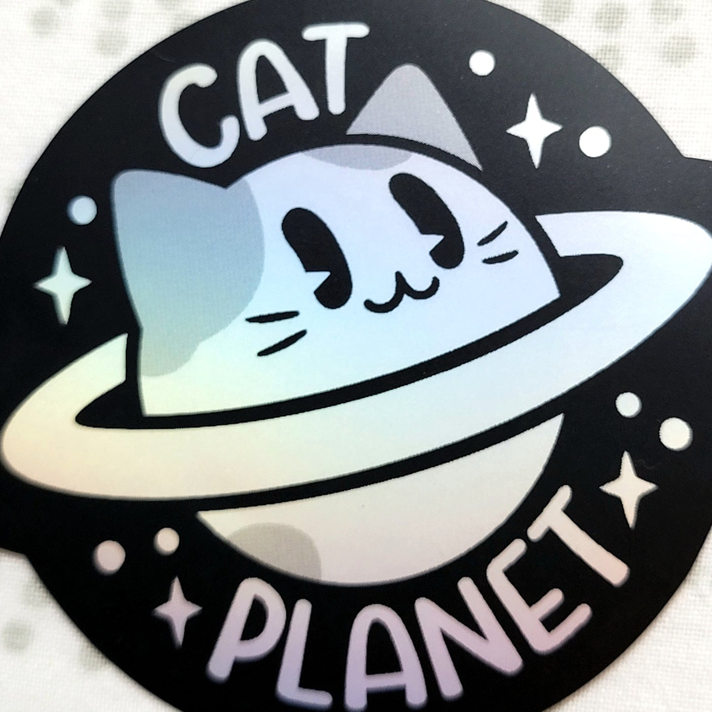 Cat Planet Matte Holographic Vinyl Sticker